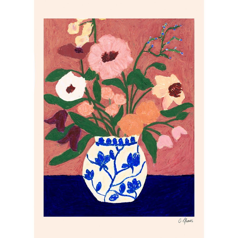 Poszter 30x40 cm Flowers on Blue Table – The Poster Club