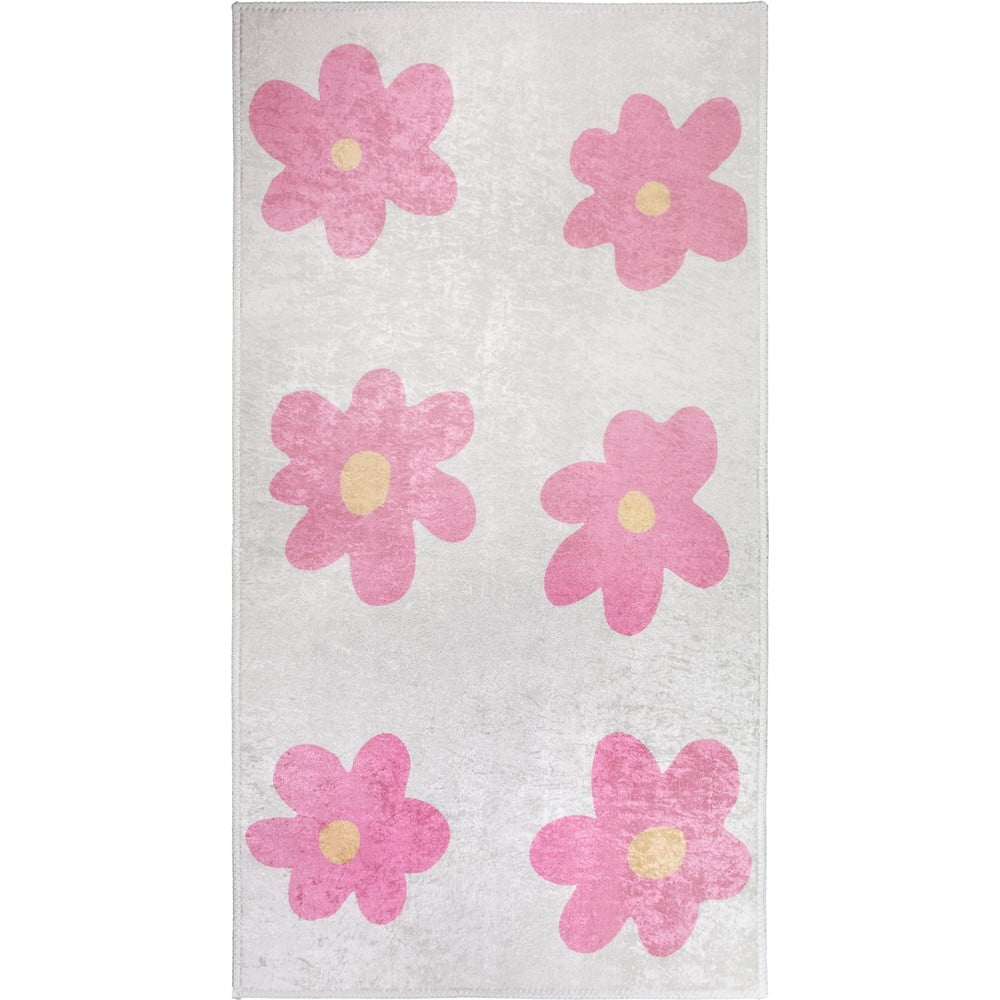 Rózsaszín-elefántcsont színű mosható gyerek szőnyeg 120x180 cm Cute Flowers Pink – Vitaus