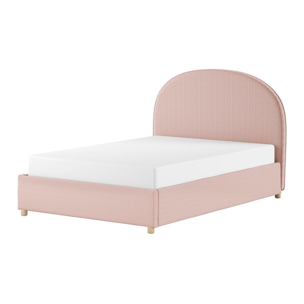 Rózsaszín kárpitozott ágyneműtartós franciaágy ágyráccsal 140x200 cm Moon – Vipack