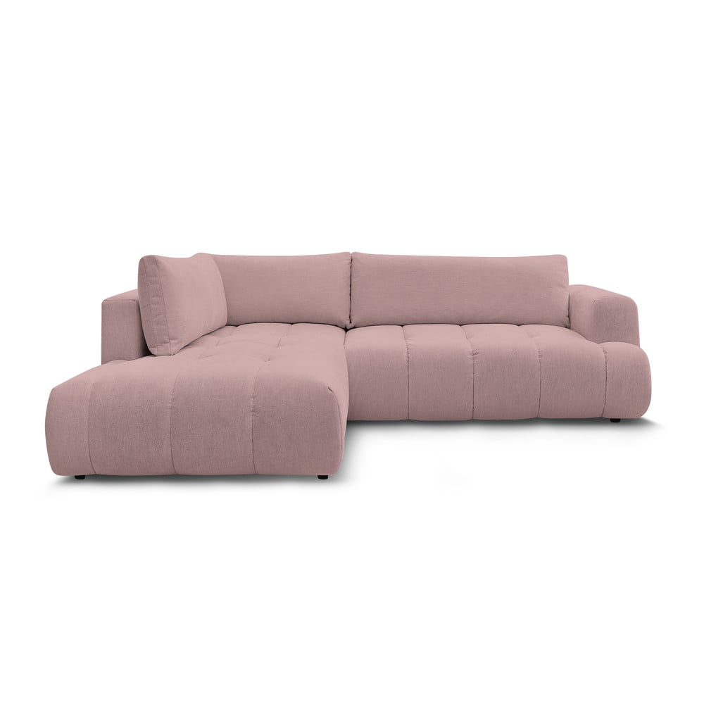 Rózsaszín kinyitható-tárolóhelyes sarokkanapé (bal oldali-L alakú) Fuji – Bobochic Paris