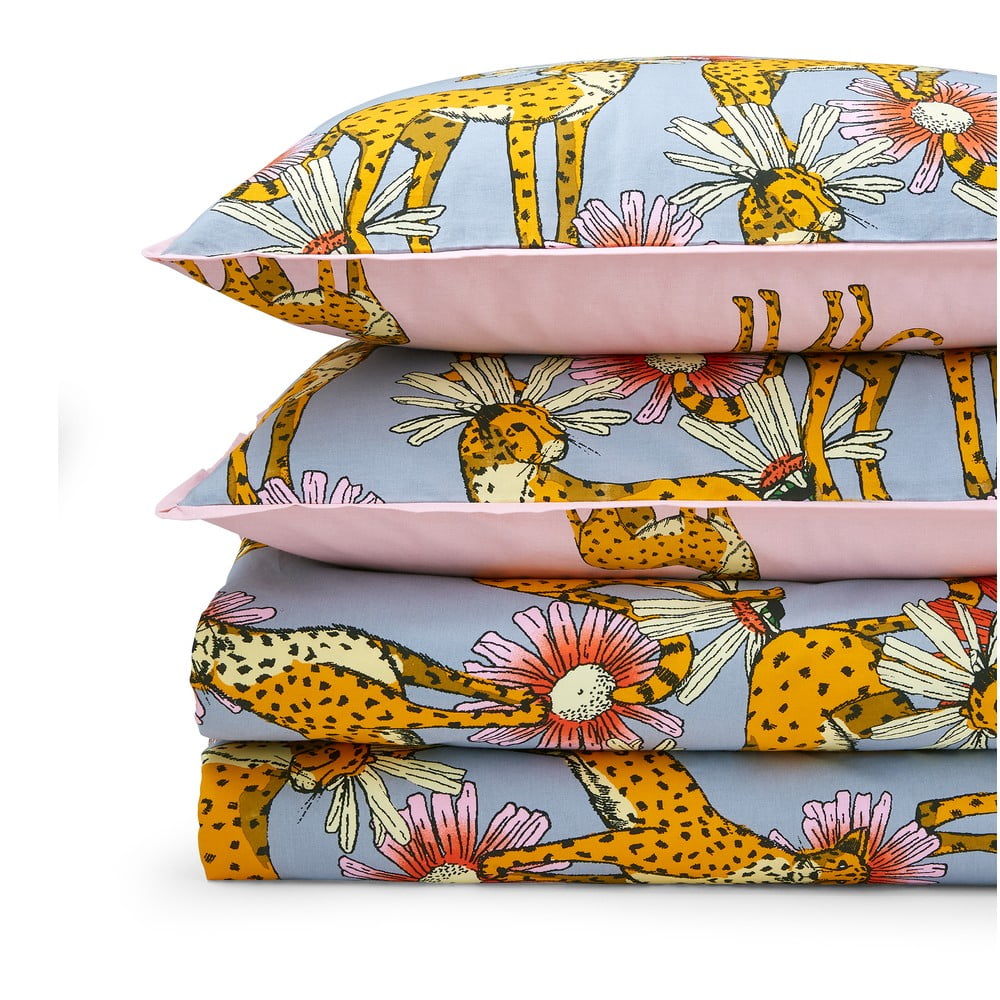 Rózsaszín-szürke kétszemélyes pamut ágyneműhuzat 200x200 cm Untamed Cheetah – Their Nibs