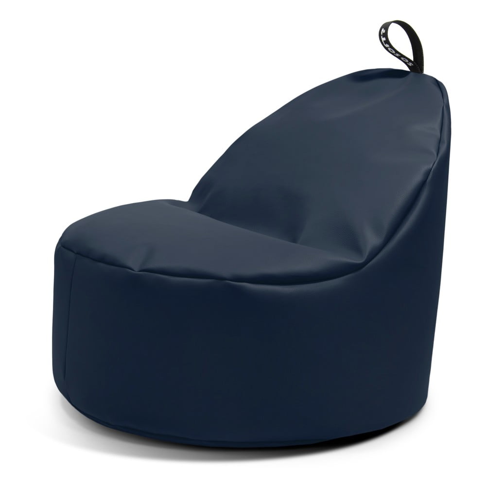 Sötétkék bőrutánzat gyerek babzsákfotel Round M – So Soft?