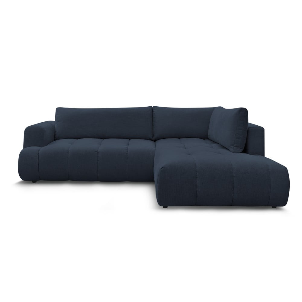 Sötétkék kinyitható-tárolóhelyes sarokkanapé (jobb oldali-L alakú) Fuji – Bobochic Paris