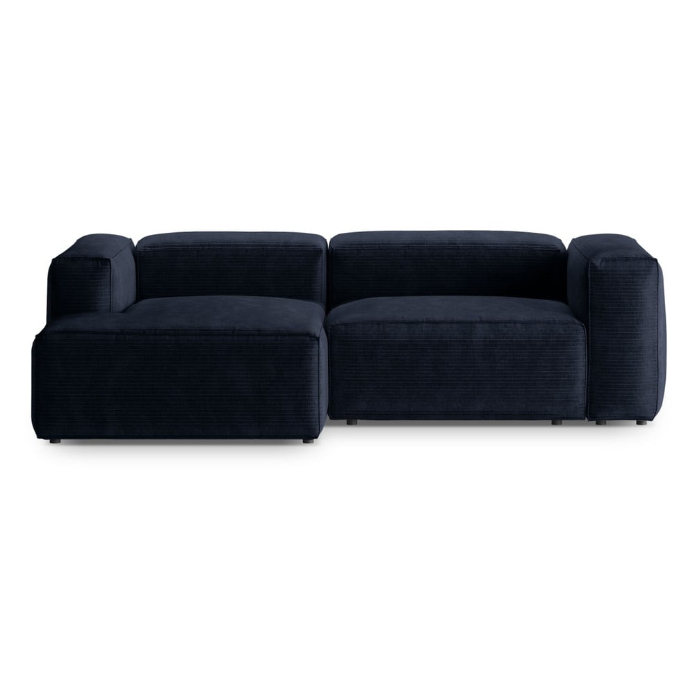 Sötétkék kordbársony sarokkanapé (bal oldali-heverő résszel) Bergano – Cosmopolitan Design
