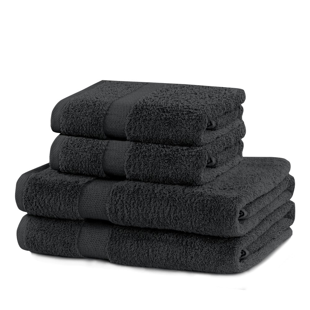 Sötétszürke frottír pamut törölköző és fürdőlepedő készlet 4 db-os Marina – Restilo