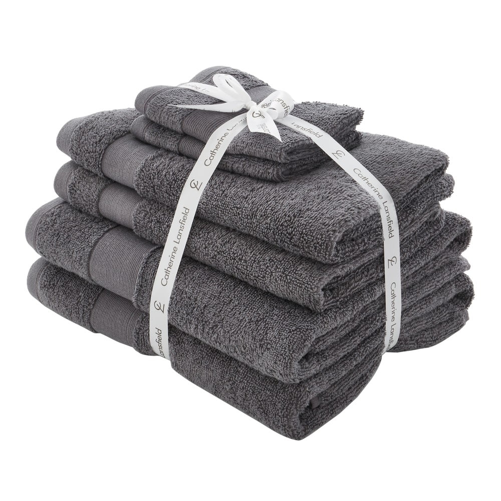 Sötétszürke frottír pamut törölköző és fürdőlepedő készlet 6 db-os Anti-Bacterial – Catherine Lansfield