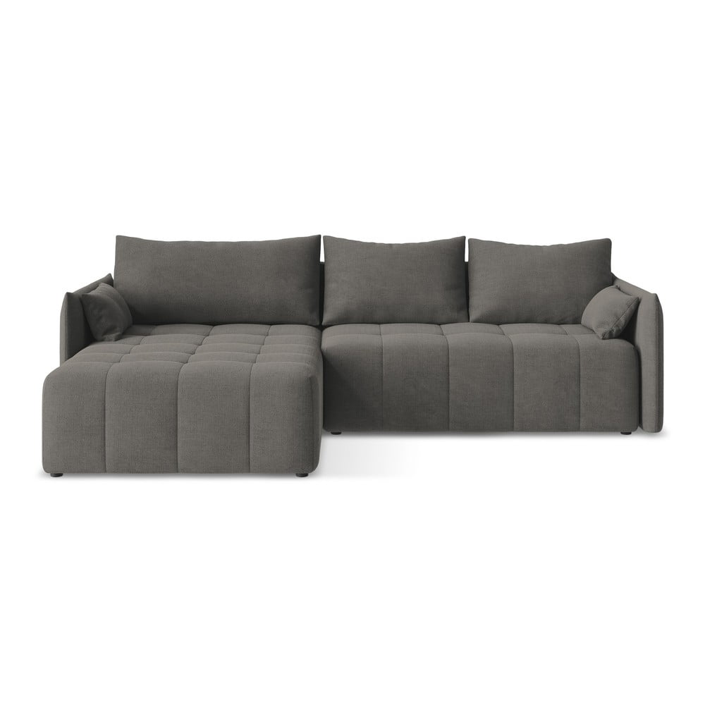 Sötétszürke kinyitható-tárolóhelyes sarokkanapé (bal oldali-heverő résszel) Moku – Makamii