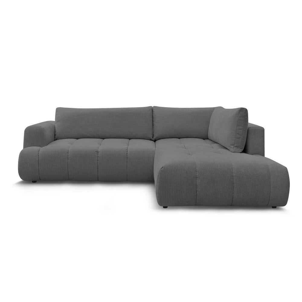 Sötétszürke kinyitható-tárolóhelyes sarokkanapé (jobb oldali-L alakú) Fuji – Bobochic Paris