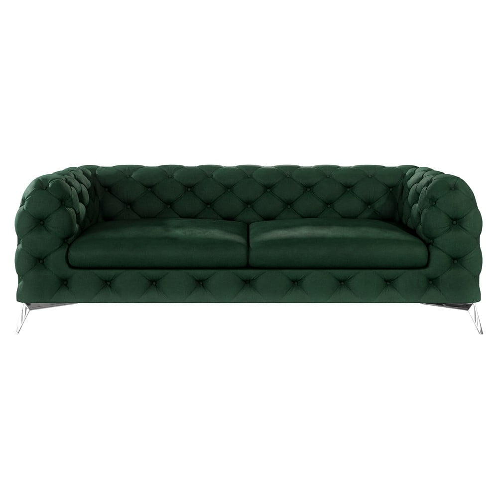 Sötétzöld bársony kanapé 225 cm Chelsea – Ropez