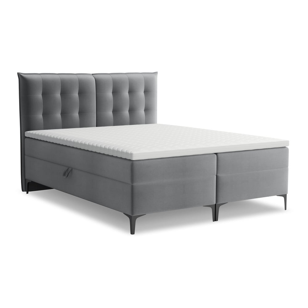 Szürke ágyneműtartós boxspring ágy 180x200 cm Mikana – Makamii
