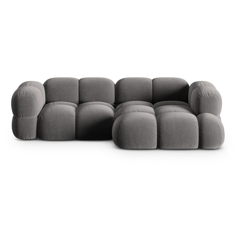 Szürke bársony sarokkanapé (jobb oldali-heverő résszel) Loretto – Cosmopolitan Design