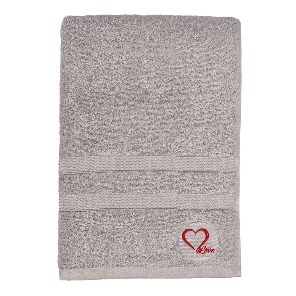 Szürke frottír pamut fürdőlepedő 70x140 cm Love – Foutastic