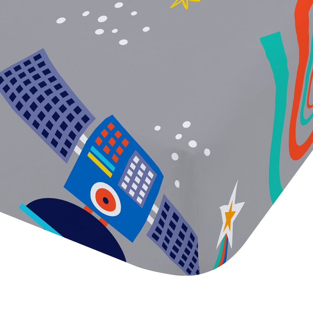 Szürke gumis egyszemélyes gyerek lepedő 90x190 cm Lost In Space – Catherine Lansfield