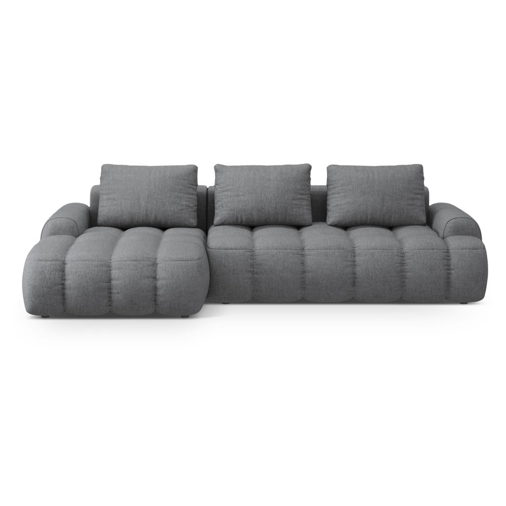 Szürke kinyitható-tárolóhelyes sarokkanapé (bal oldali-heverő résszel) Linz – Cosmopolitan Design