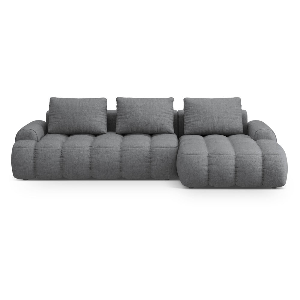 Szürke kinyitható-tárolóhelyes sarokkanapé (jobb oldali-heverő résszel) Linz – Cosmopolitan Design