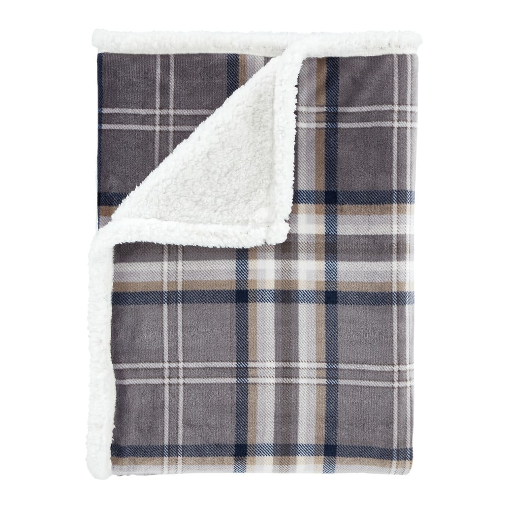 Szürke sherpa takaró 130x170 cm Kelso Check – Catherine Lansfield