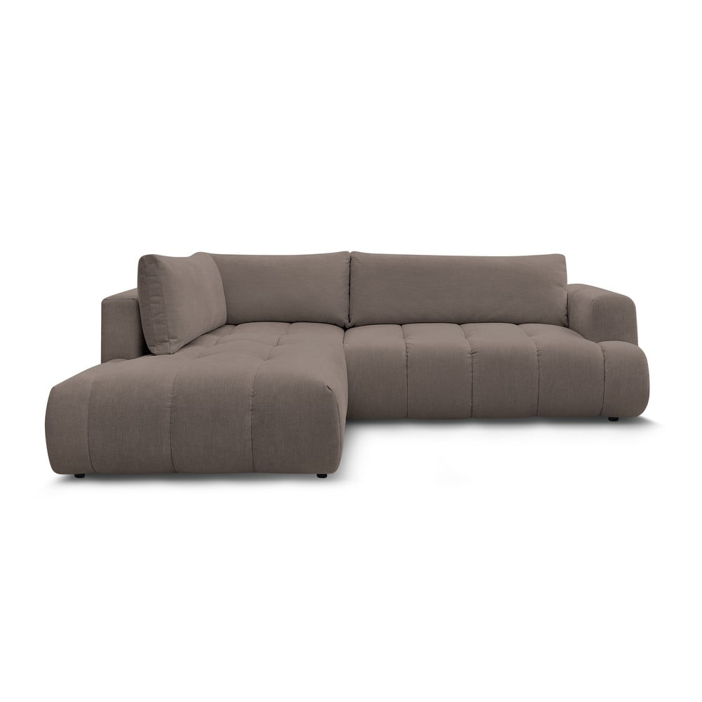 Szürkésbarna kinyitható-tárolóhelyes sarokkanapé (bal oldali-L alakú) Fuji – Bobochic Paris