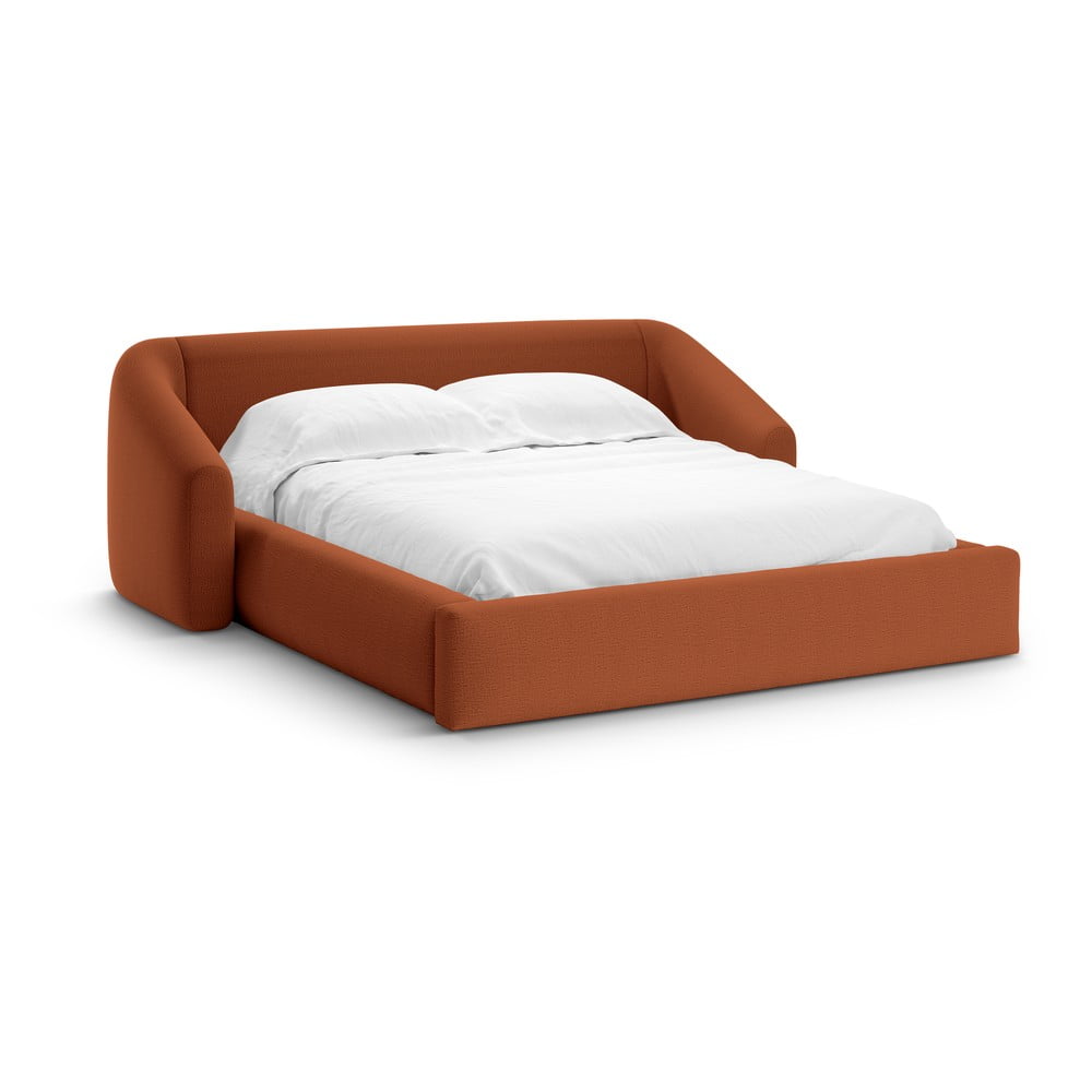 Téglavörös kárpitozott ágyneműtartós franciaágy ágyráccsal 140x200 cm Campi – Cosmopolitan Design