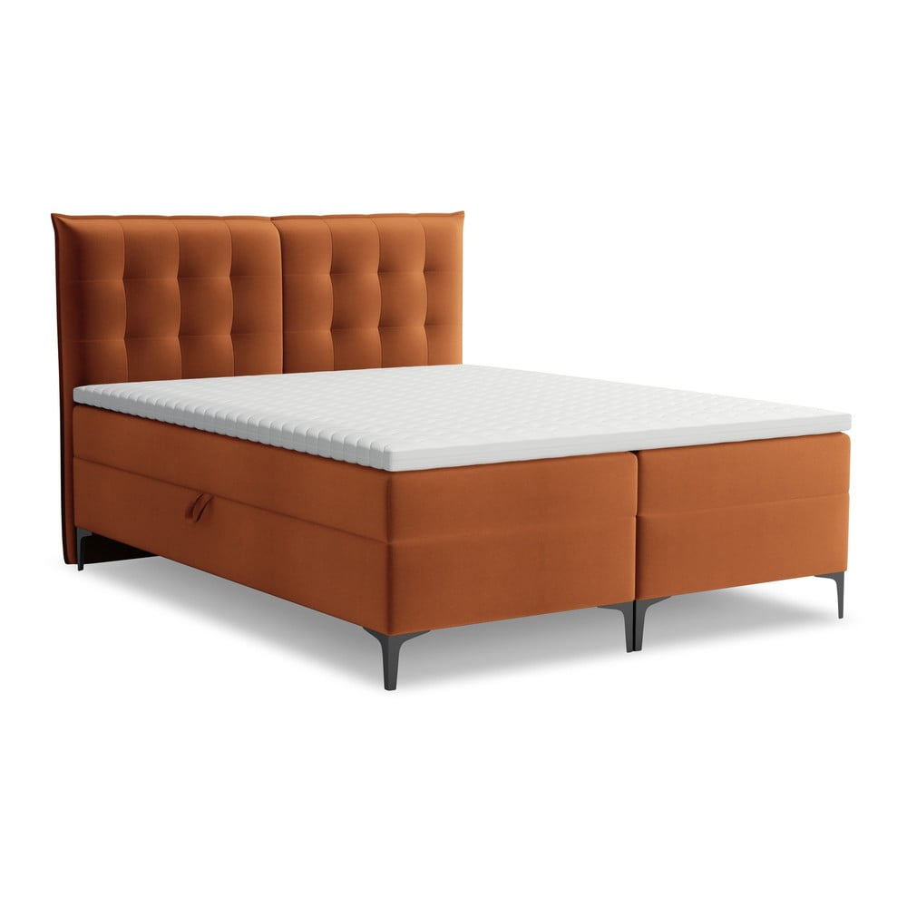 Terrakotta színű ágyneműtartós boxspring ágy 160x200 cm Mikana – Makamii