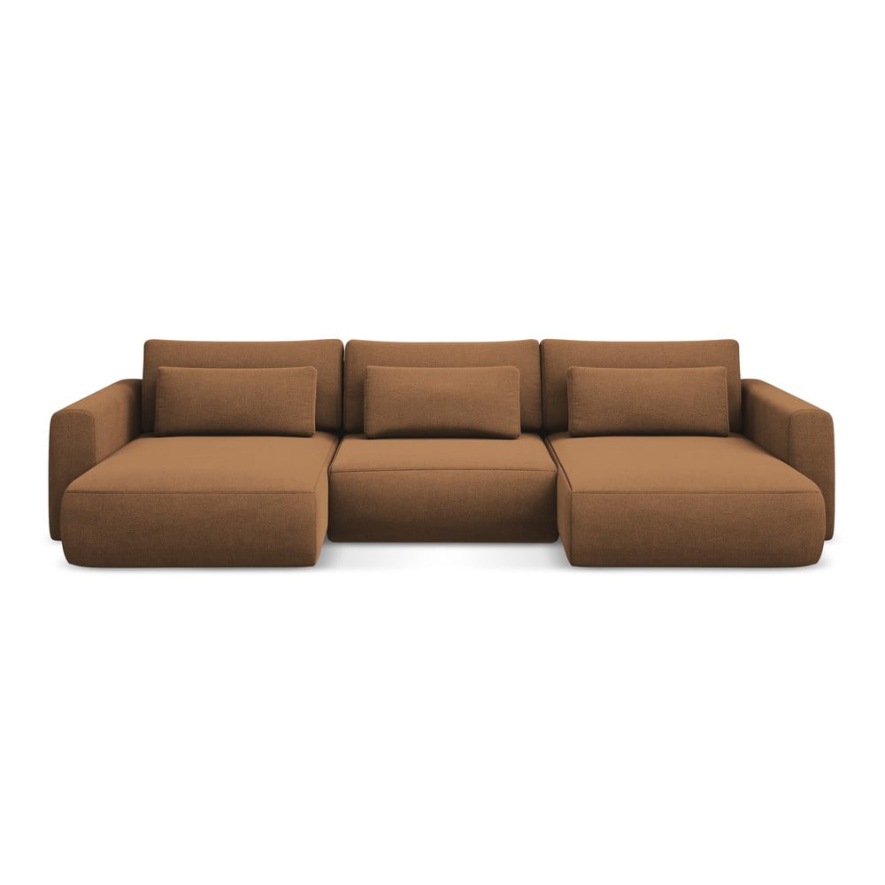 Terrakotta színű kinyitható-tárolóhelyes (U alakú) sarokkanapé Kapua – Makamii