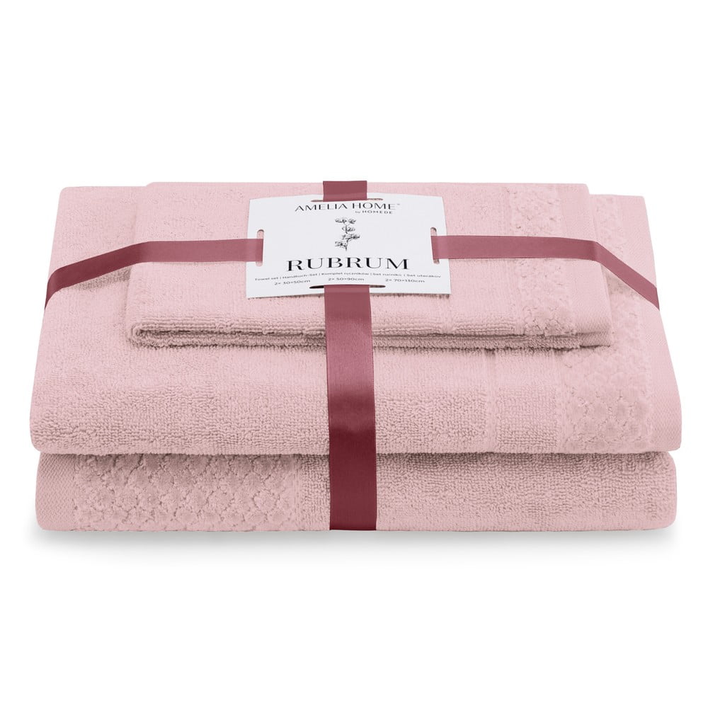 Világos rózsaszín frottír pamut törölköző és fürdőlepedő készlet 3 db-os Rubrum – Restilo