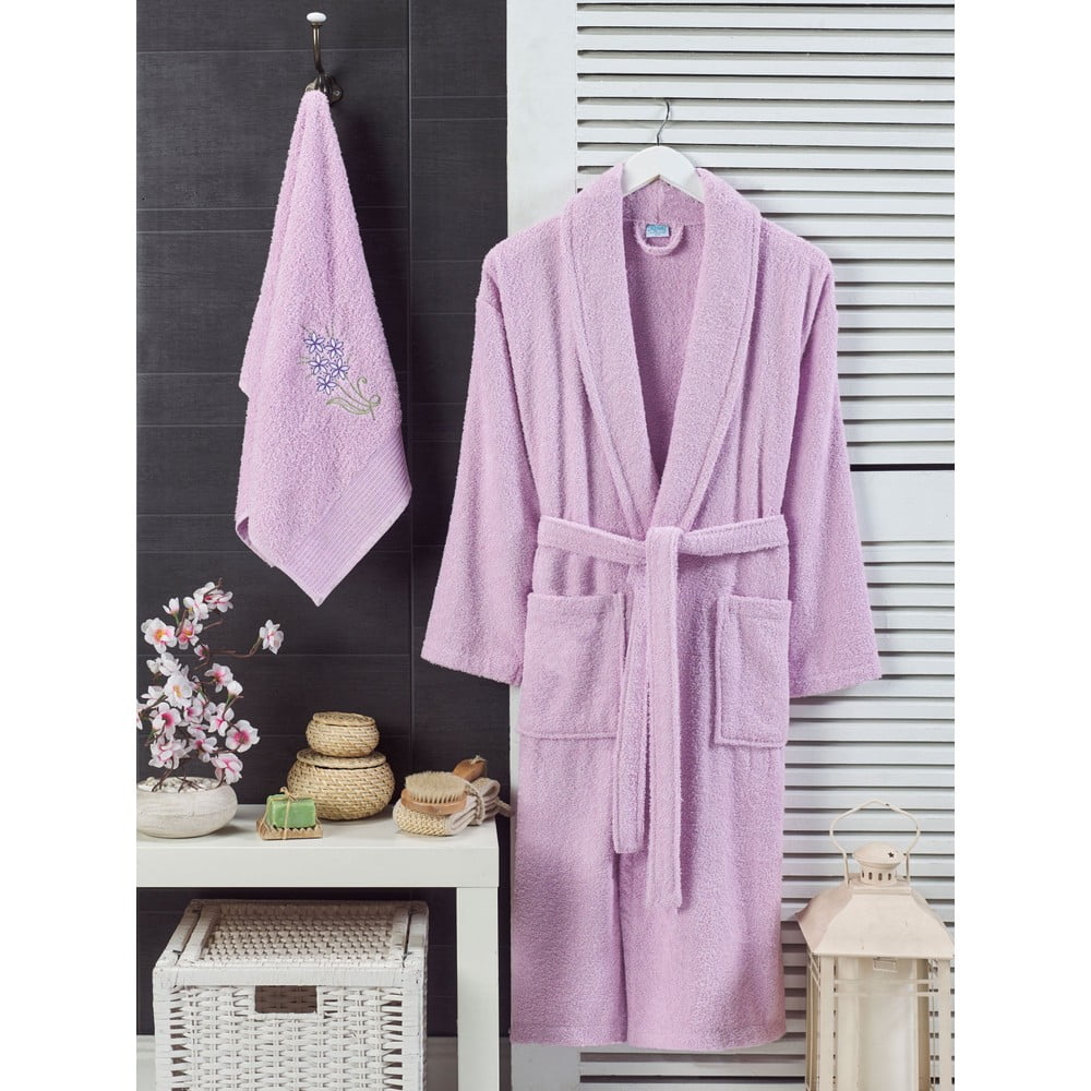 Világos rózsaszín pamut fürdőköpeny és törölköző szett S/M – Mila Home