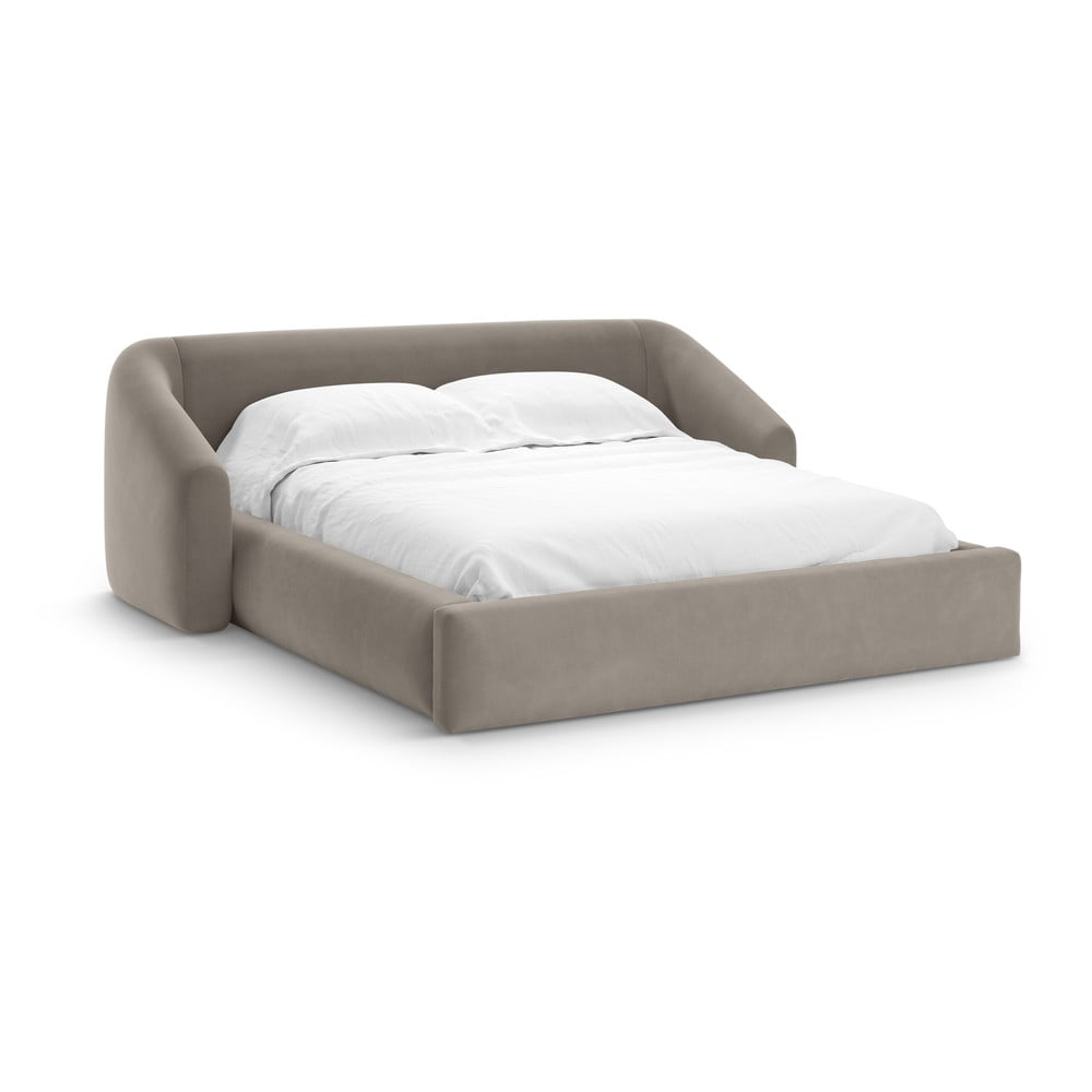 Világosbarna kárpitozott ágyneműtartós franciaágy ágyráccsal 180x200 cm Campi – Cosmopolitan Design