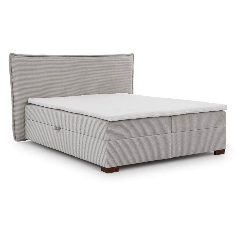 Világosszürke ágyneműtartós boxspring ágy 160x200 cm Lysa – Ropez
