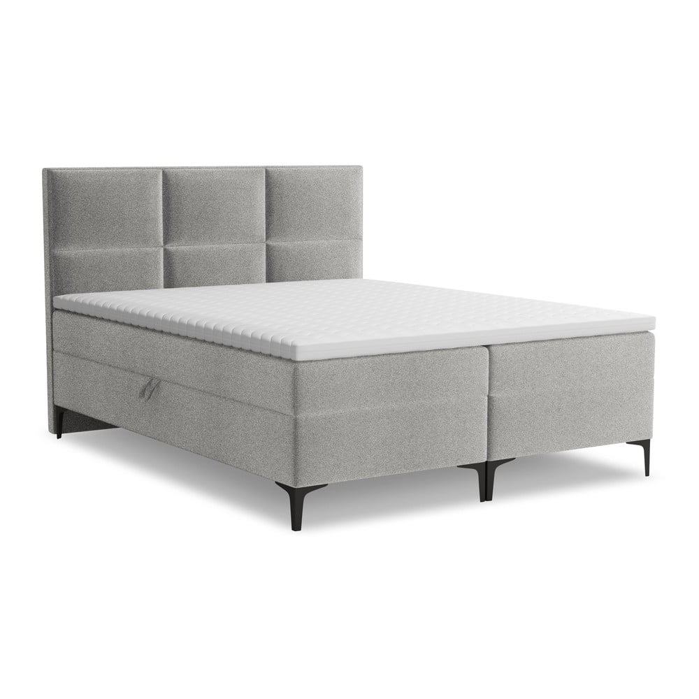 Világosszürke ágyneműtartós boxspring ágy 160x200 cm Pakalana – Makamii