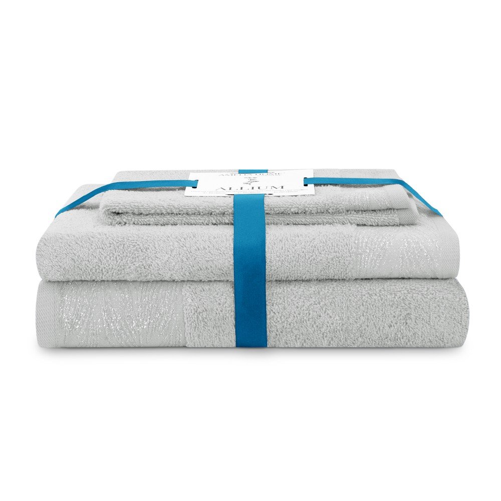 Világosszürke frottír pamut törölköző és fürdőlepedő készlet 3 db-os Allium – Restilo