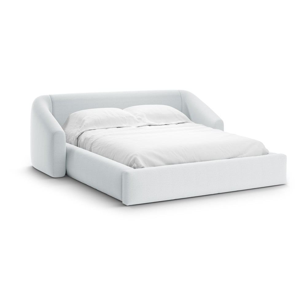 Világosszürke kárpitozott ágyneműtartós franciaágy ágyráccsal 160x200 cm Campi – Cosmopolitan Design