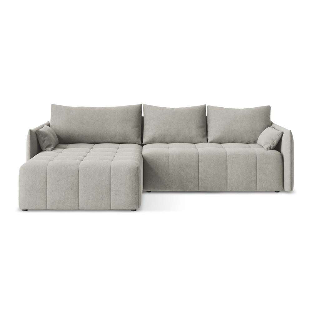 Világosszürke kinyitható-tárolóhelyes sarokkanapé (bal oldali-heverő résszel) Moku – Makamii