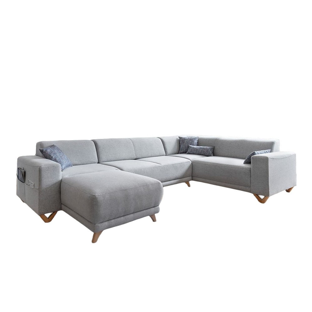 Világosszürke kinyitható-tárolóhelyes sarokkanapé (jobb oldali-U alakú) Classy Sophie – Miuform