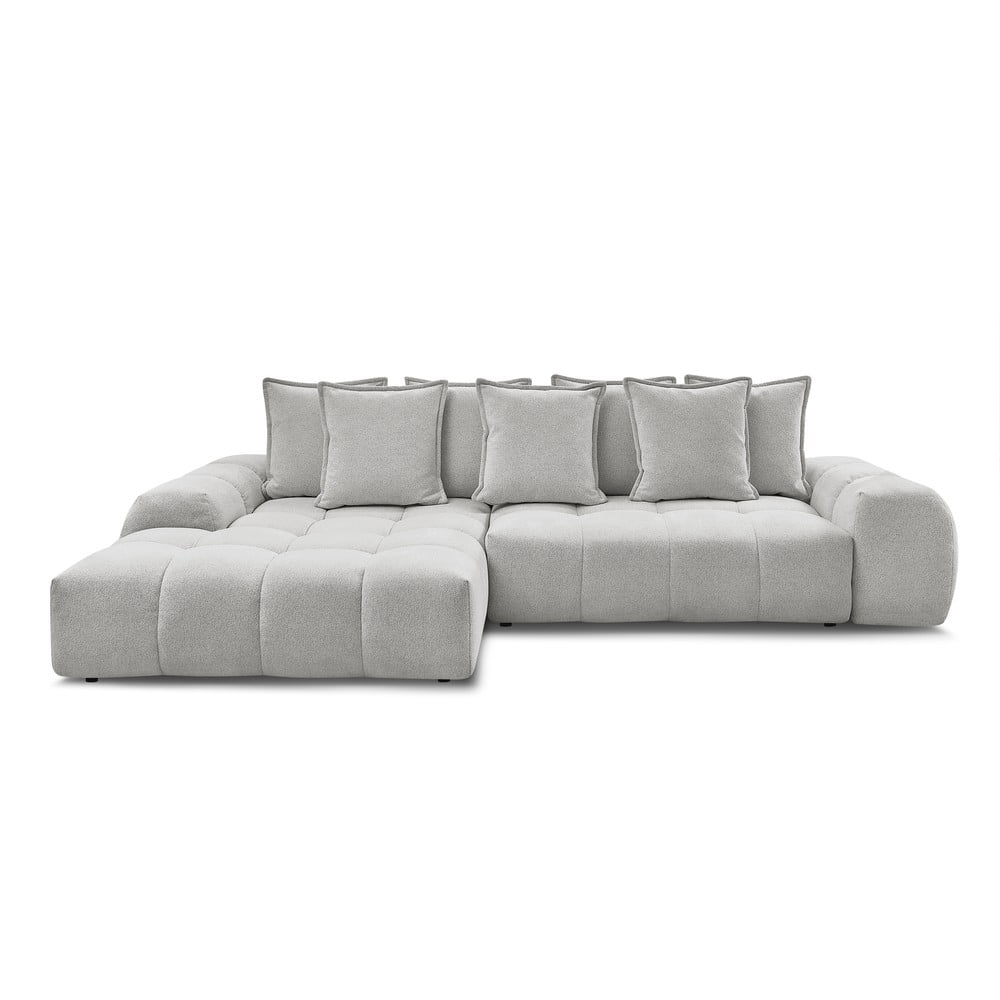 Világosszürke zsenília kinyitható-tárolóhelyes sarokkanapé (bal oldali-heverő résszel) Everest – Bobochic Paris