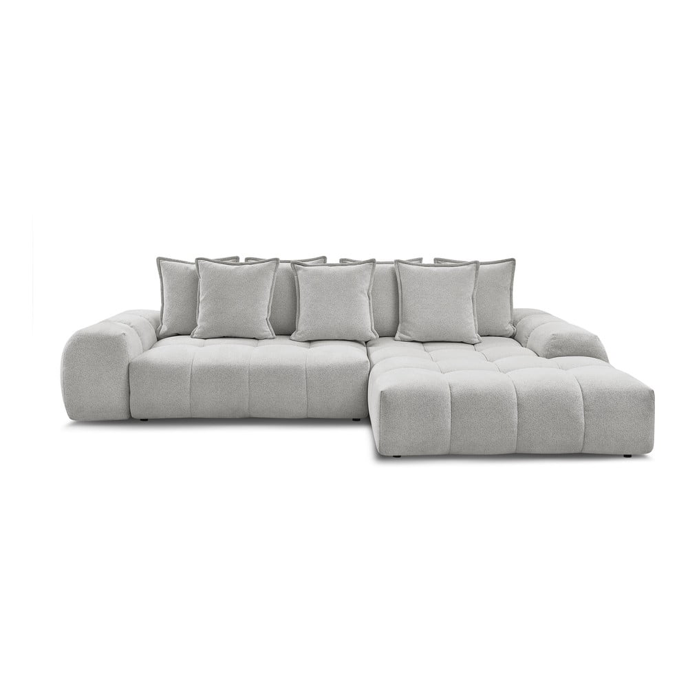 Világosszürke zsenília kinyitható-tárolóhelyes sarokkanapé (jobb oldali-heverő résszel) Everest – Bobochic Paris