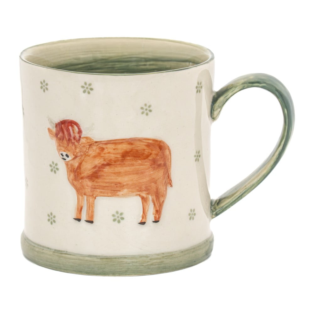 Zöld-bézs agyagkerámia bögre 225 ml Cow – Sass & Belle