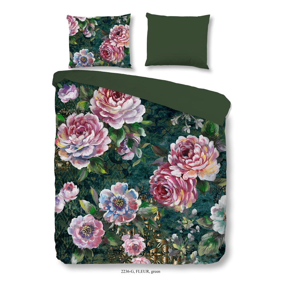 Zöld egyszemélyes-hosszabbított pamut ágyneműhuzat 140x220 cm Fleur – Good Morning