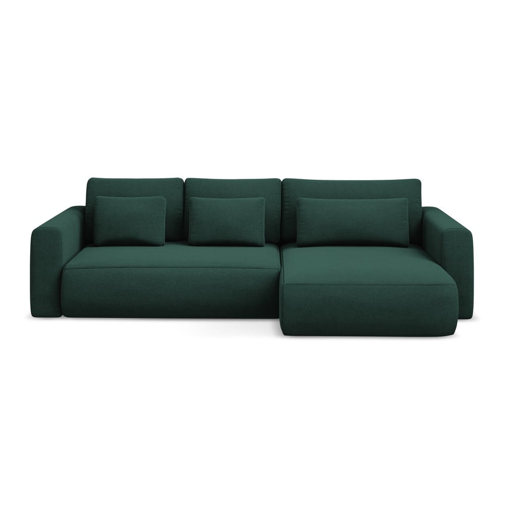 Zöld kinyitható-tárolóhelyes sarokkanapé (jobb oldali-heverő résszel) Kapua – Makamii