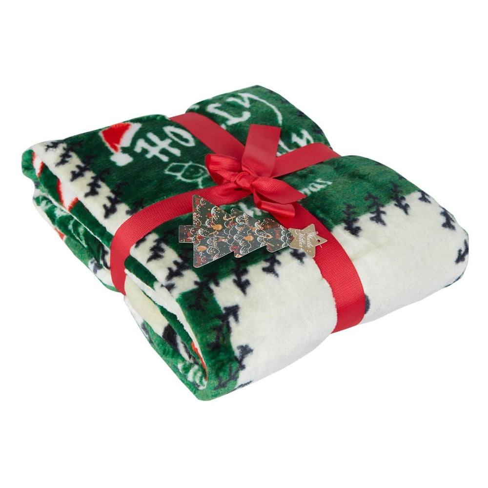 Zöld mikroplüss takaró karácsonyi mintával 100x170 cm – Mila Home