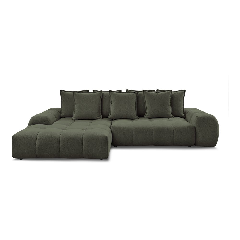 Zöld zsenília kinyitható-tárolóhelyes sarokkanapé (bal oldali-heverő résszel) Everest – Bobochic Paris