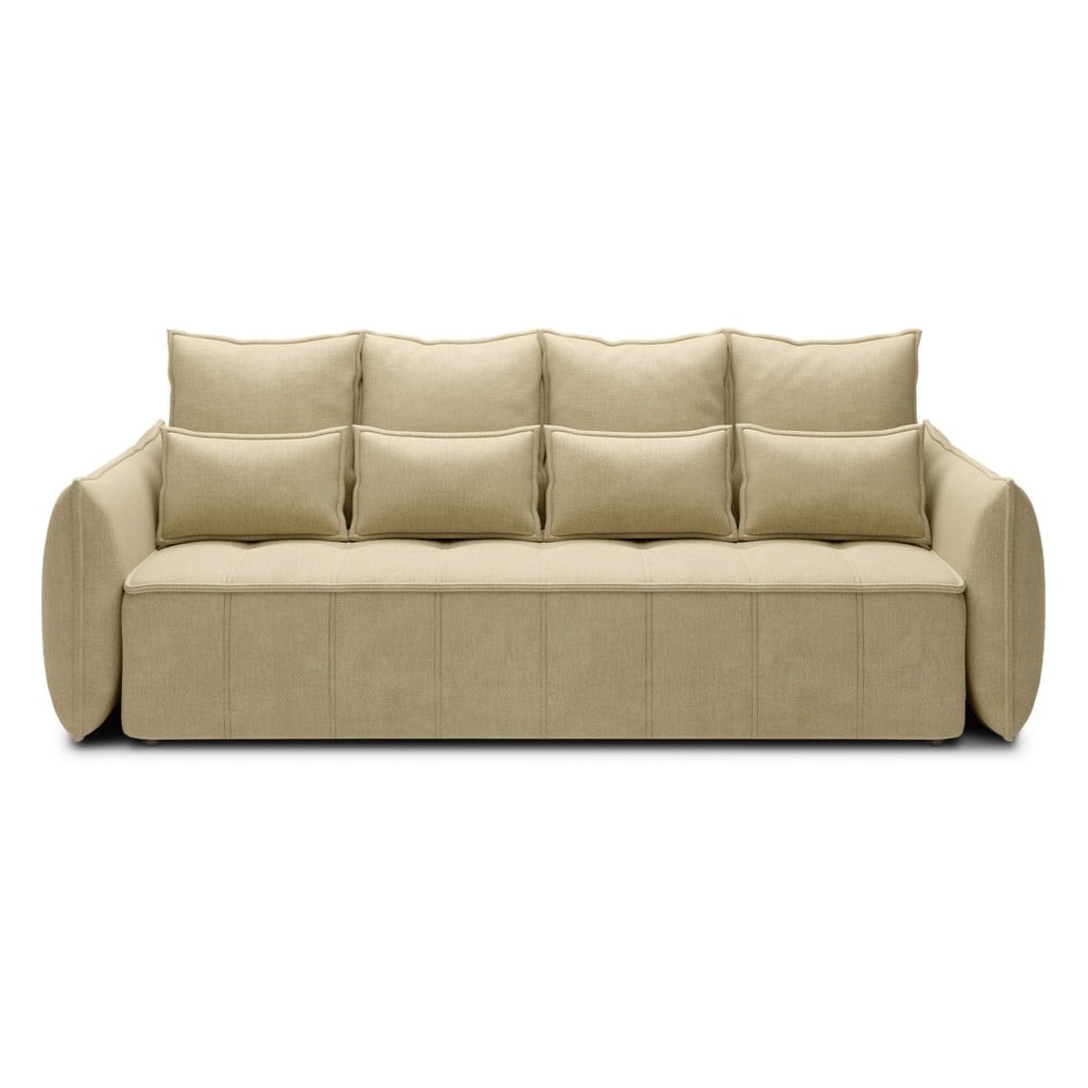 Bézs bársony kinyitható-tárolóhelyes kanapé 242 cm Weltton – ELTAP