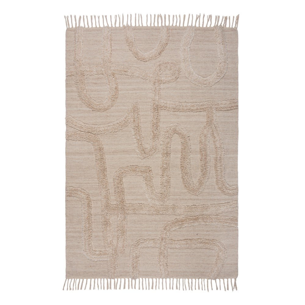 Bézs kézi szövésű gyapjú szőnyeg 120x170 cm Loma – Flair Rugs