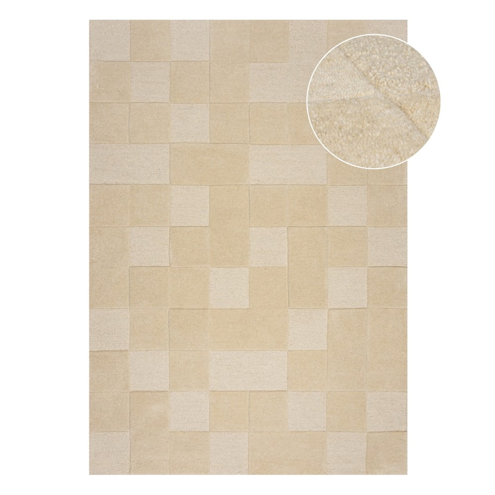 Bézs kézi szövésű gyapjú szőnyeg 300x400 cm Checkerboard – Flair Rugs