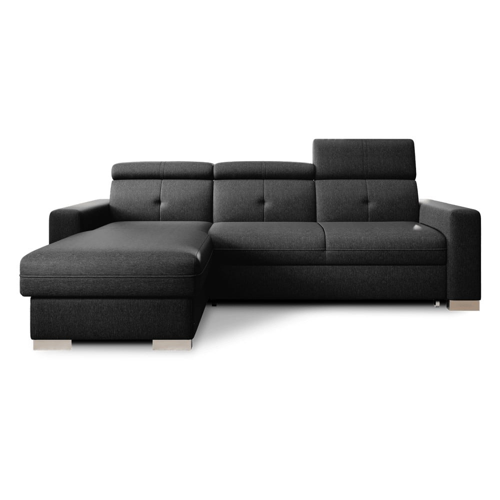 Fekete kinyitható-tárolóhelyes sarokkanapé (bal oldali-heverő résszel) Fresia – ELTAP