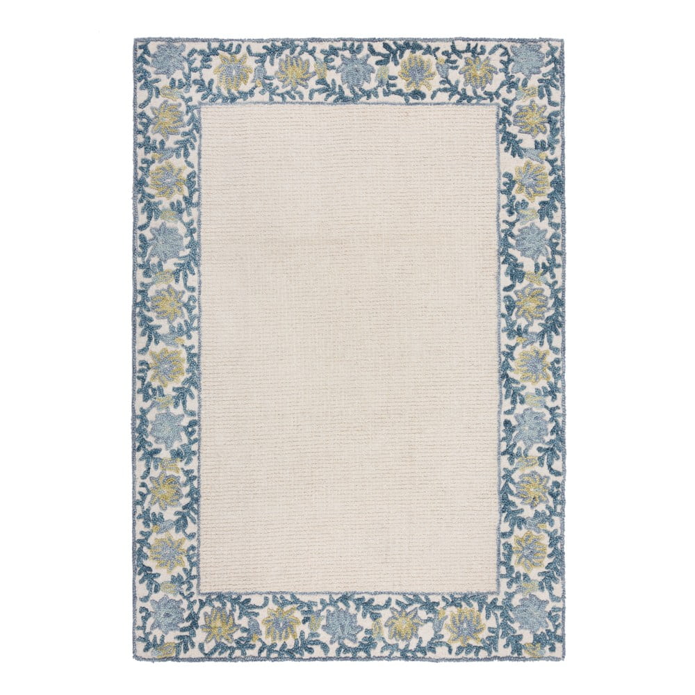 Kék-elefántcsont színű kézi szövésű gyapjúkeverék szőnyeg 200x290 cm Myla Floral Frame – Flair Rugs