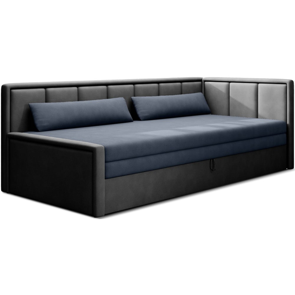 Kék-szürke zsenília kinyitható-tárolóhelyes kanapé 214 cm Fulgeo – ELTAP