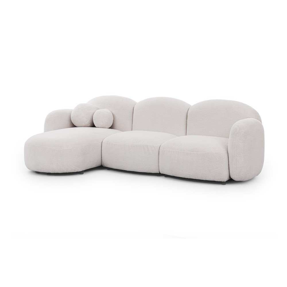 Krémszínű buklé sarokkanapé (bal oldali-heverő résszel) Orbit – Ropez