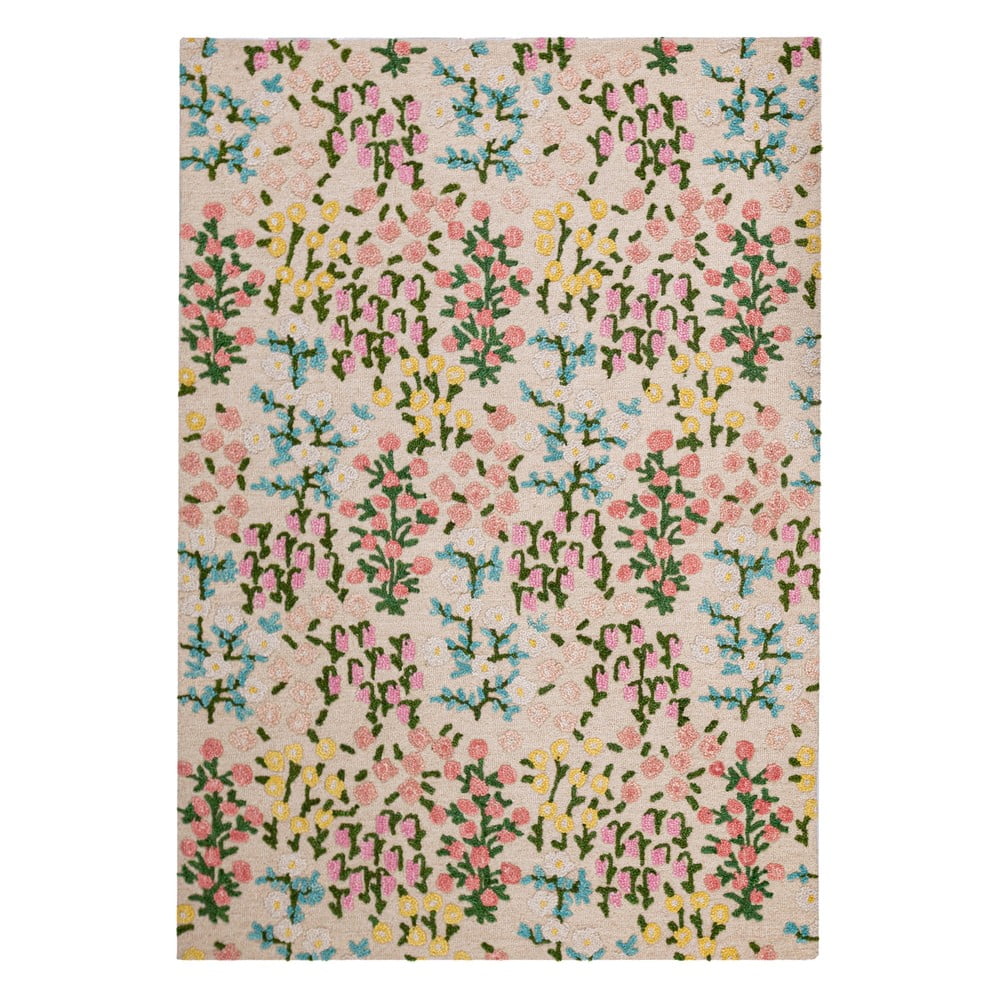 Krémszínű kézi szövésű gyapjú szőnyeg 160x230 cm Emilia Floral – Flair Rugs
