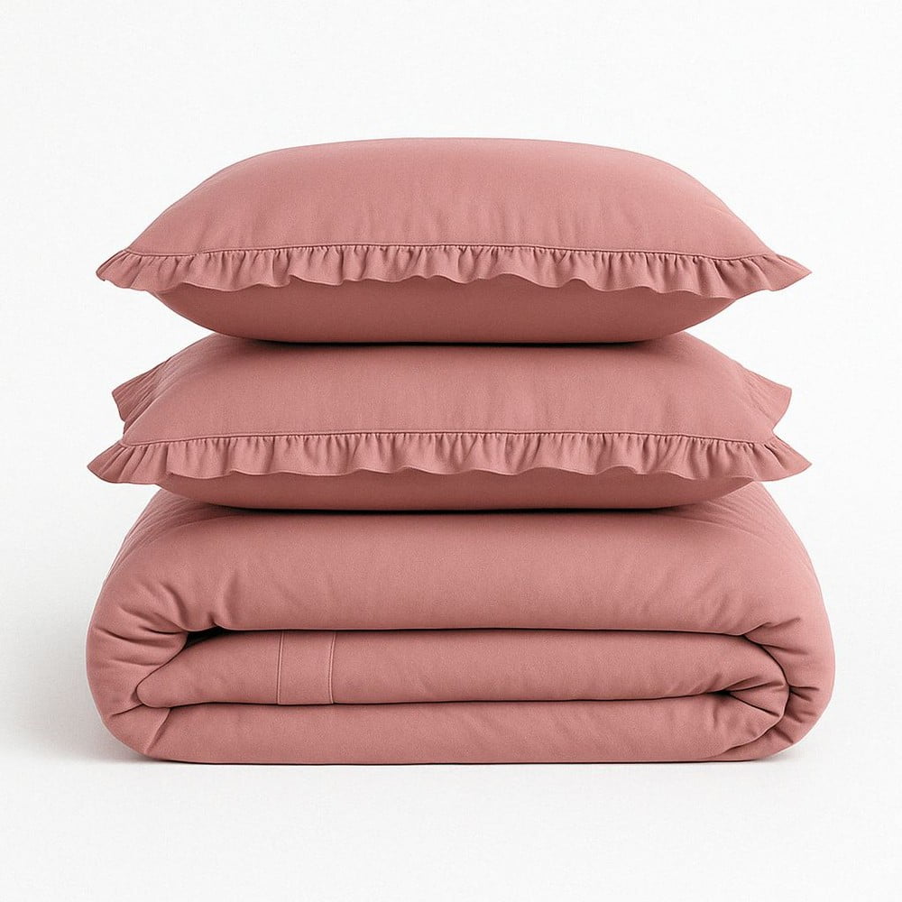 Rózsaszín kétszemélyes-hosszabbított renforcé pamut ágyneműhuzat 240x220 cm Ruffle Striped – Mila Home Luxury