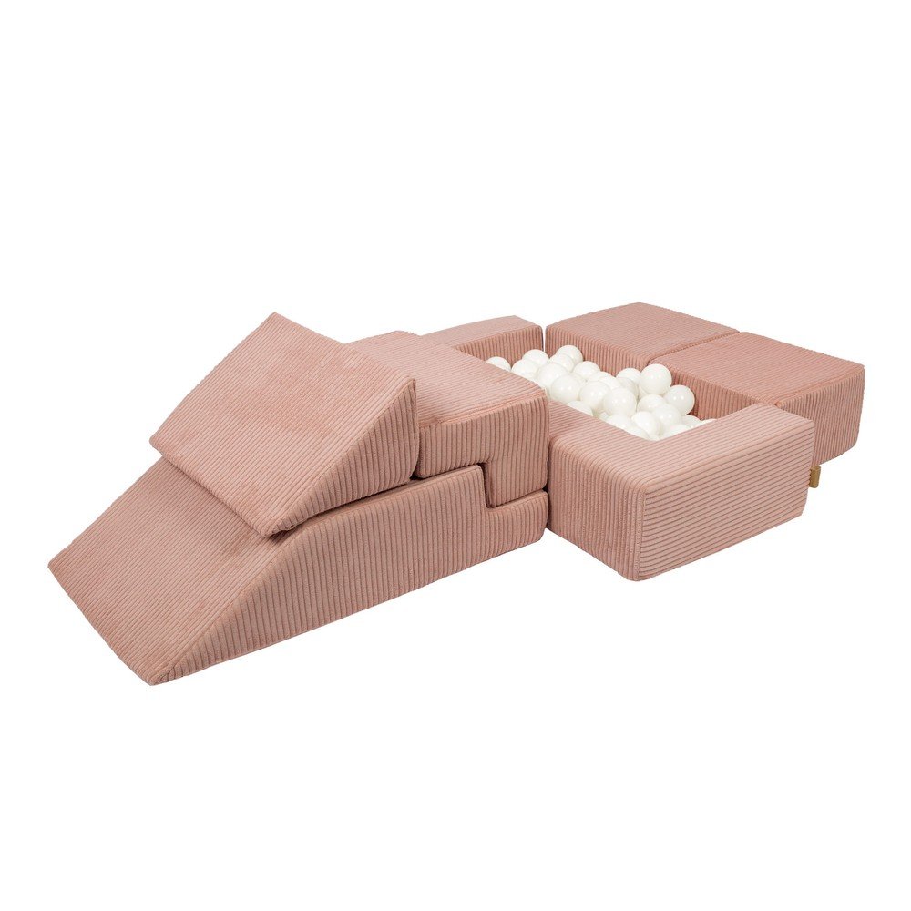 Rózsaszín kordbársony habszivacs játszótér 6 db-os magasság 40 cm 100x35 cm Montessori – Meowbaby